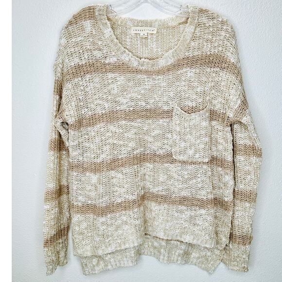 Lovestitch Marble Tan & Taupe Stripe Loose Knit Hi-Low Sweater M - Picture 2 of 14